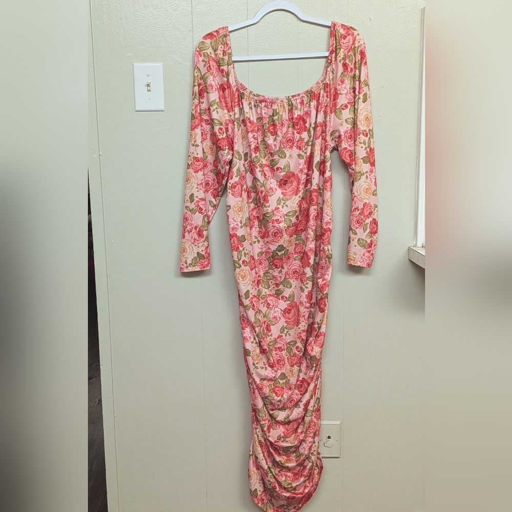 Plus Floral Bodycon Maxi Dress with Ruching